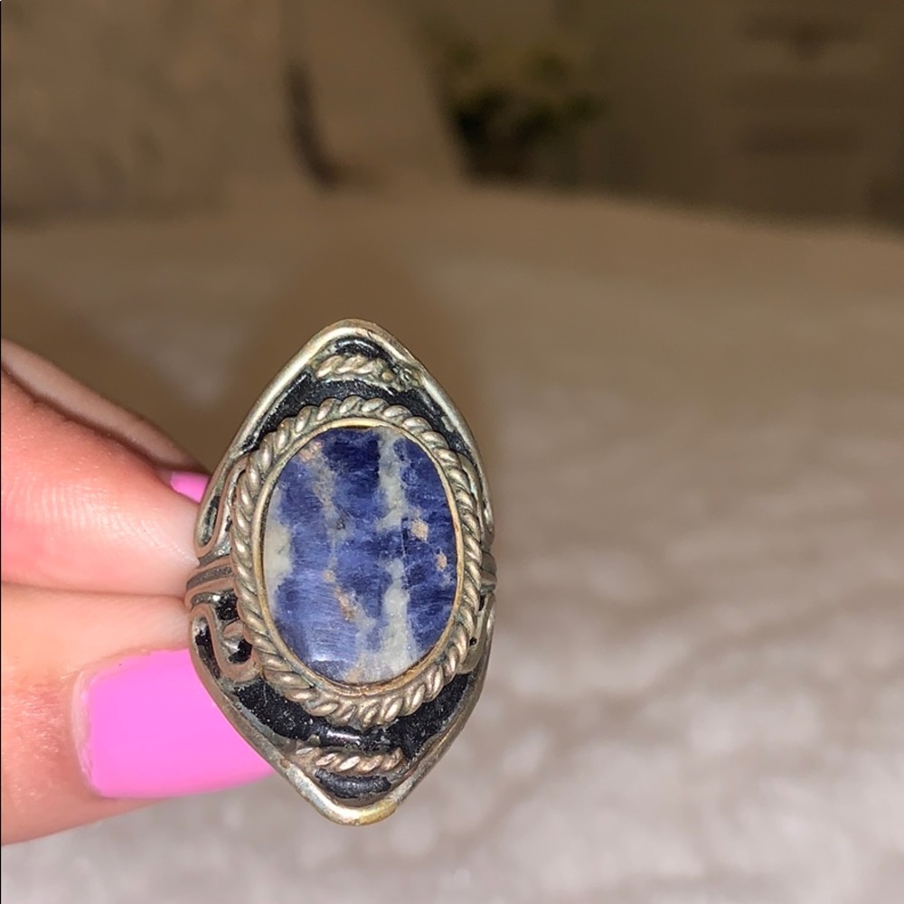 Sterling Silver Adjustable Antique Lapis Ring